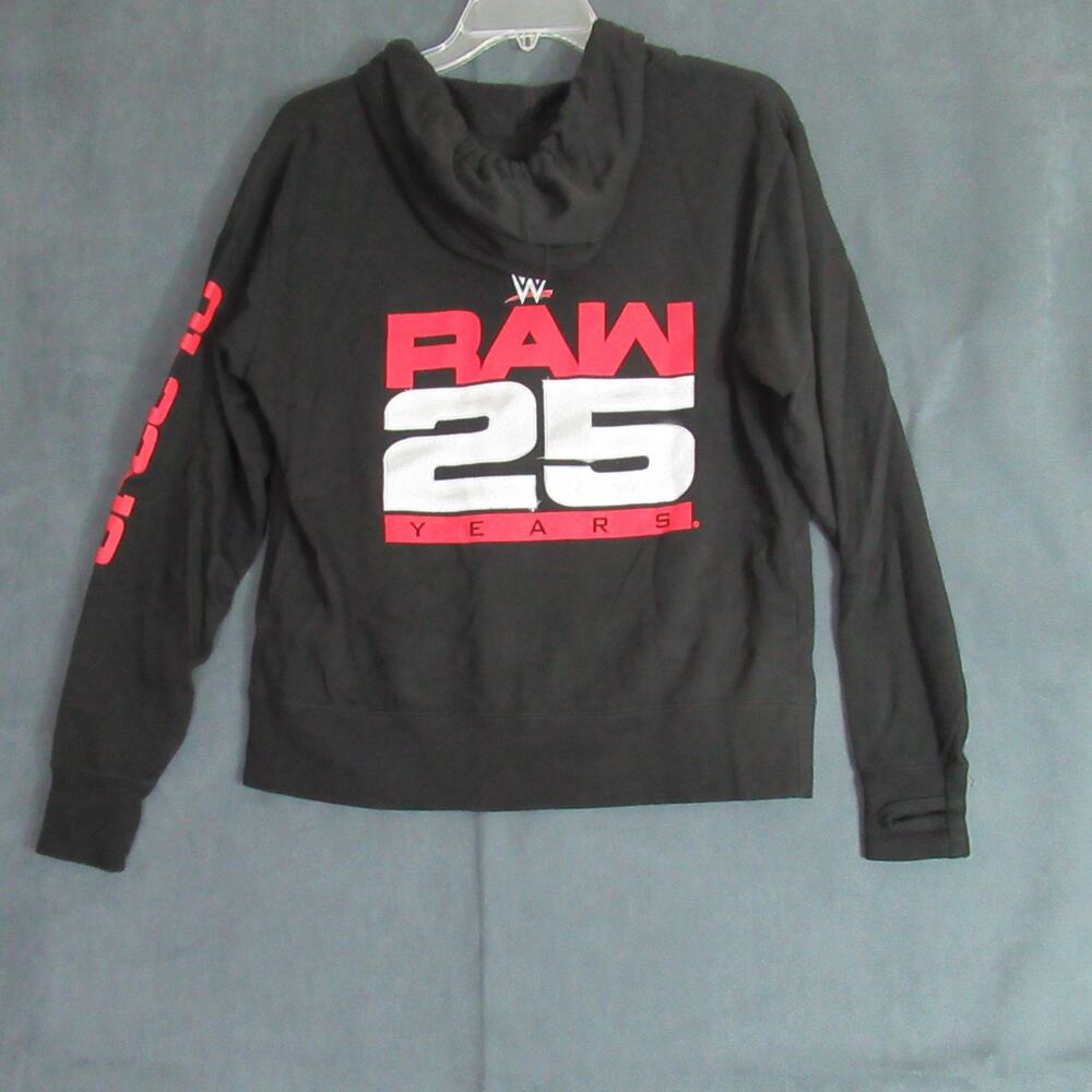 W Raw Hoodie Mens Small Black Wrestling 25 Years Full Zip Sweatshirt Sports Fan